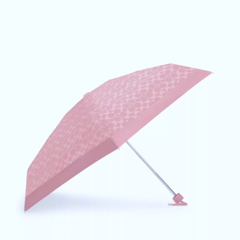New Coach UV Protection Mini Umbrella In Signature Logo In Powder Pink C4322